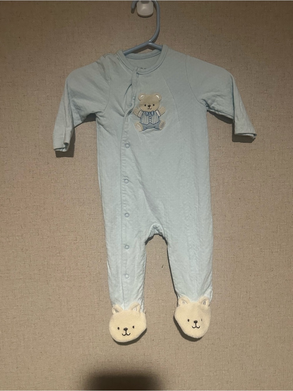 Little Me 6 M Baby Blue Bear Footed One-Piece Pajamas